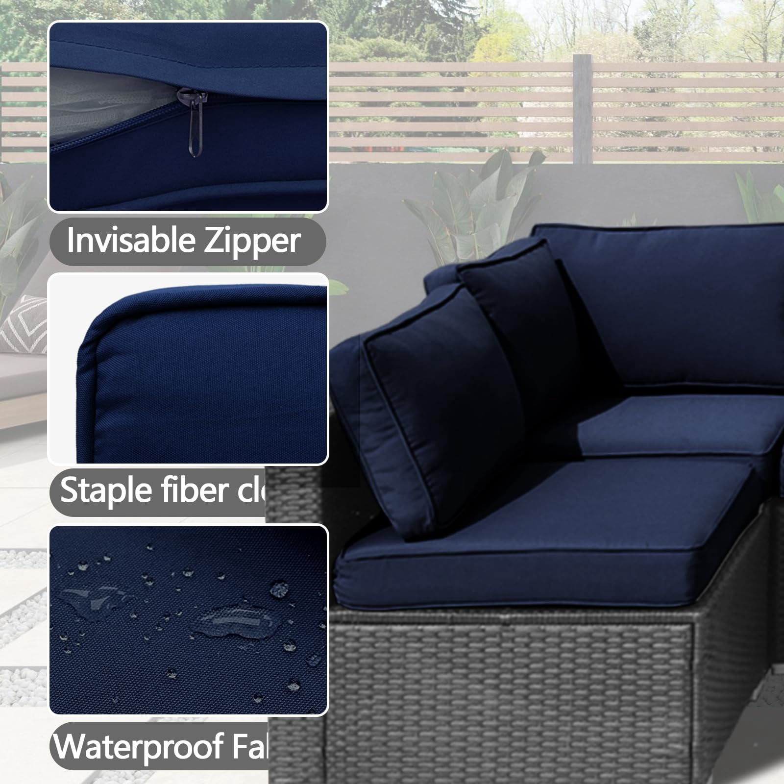 14 Pcs Patio Cushion Covers Replacement Outdoor Couch Cushions Covers Splashproof Sofa Slipcovers Set with Zippers,Patio Furniture Protector, Couch 3 Sizes, Covers Only