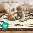 thumbnail image 4 of ODIKA 8'x10' Washable Area Rug Non-Shedding, Easy Care, Muted Olive Red Fishing Fish Vintage Rustic Bass Motif with Tackle and Creel for King Size Bedroom Under Bed, Master Suite, 4 of 7