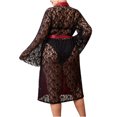 thumbnail image 4 of Womens Soft Pajama Clearance- Bathrobes Sexy Lace Silk Satin Plus Size Robe Sleepwear Wine Size 3XL, 4 of 7