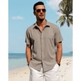 thumbnail image 3 of Camisa J.VER de lino de manga corta con botones para hombre, color caqui, 4XL, 3 of 5