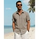 thumbnail image 3 of Camisa J.VER de lino de manga corta con botones para hombre, color caqui, 4XL, 3 of 5