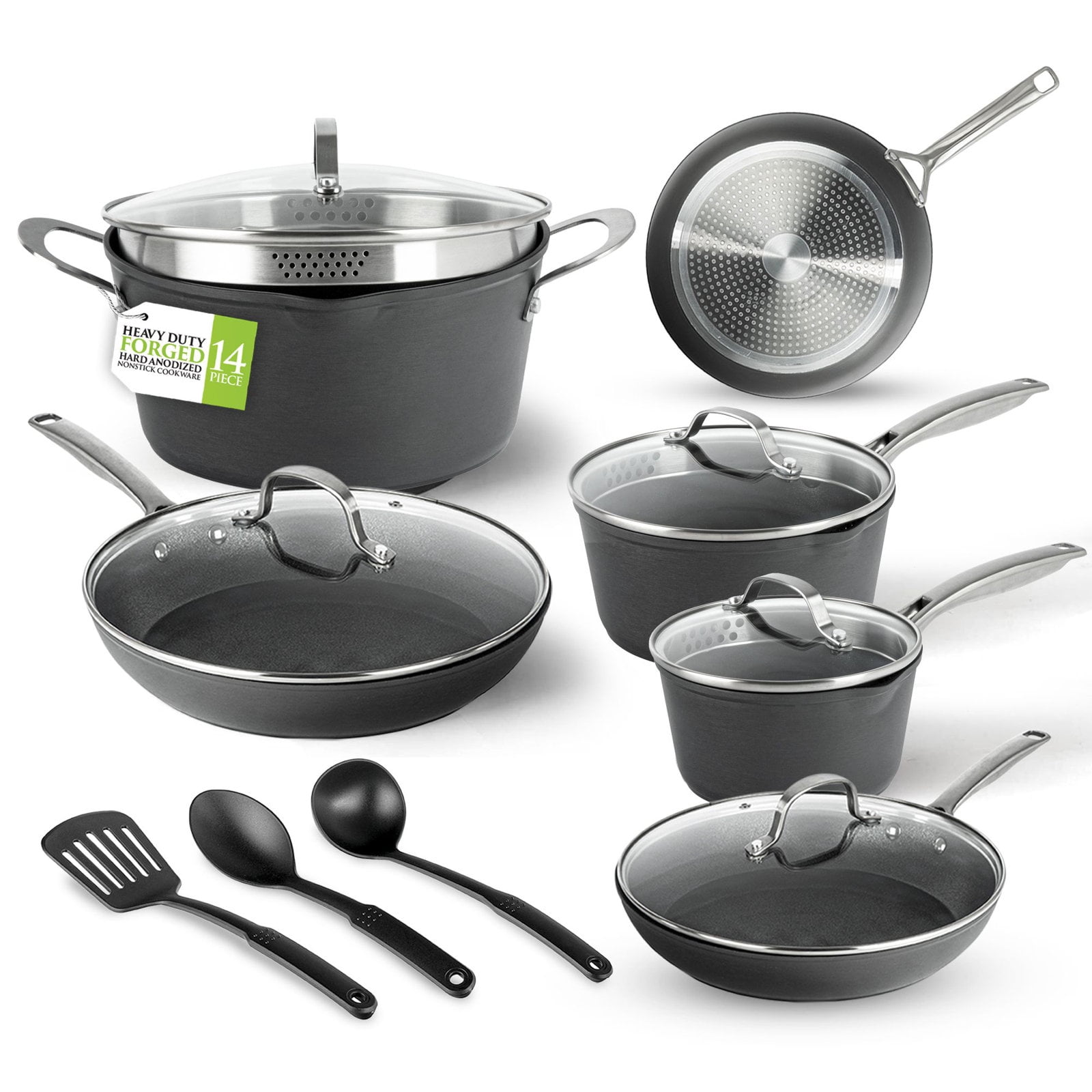 GRANITESTONE 14 Pc Induction Cookware Sets, Kitchen Pots and Pans Set Non Stick, Kitchen Cookware Sets, Nonstick Cookware Set, Non Stick Pots and Pan Set, Hard Anodized, Oven and Dishwasher Safe
