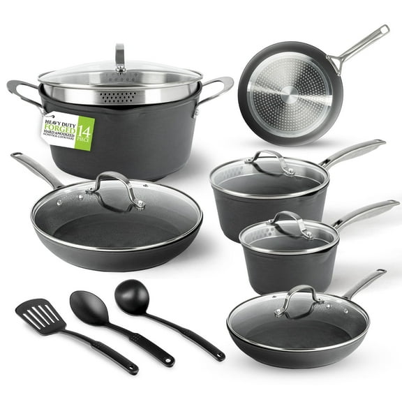 Granitestone Armor Max Pots and Pans Set Hard Anodized Cookware Set 14pc