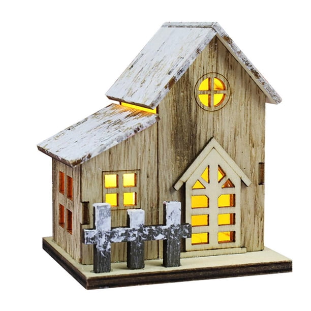 Madera Luminosa Navideña Cabaña Luminosa Adornos De Escritorio De Madera Para Oficinas Y Tiendas seitruly HA044206-01