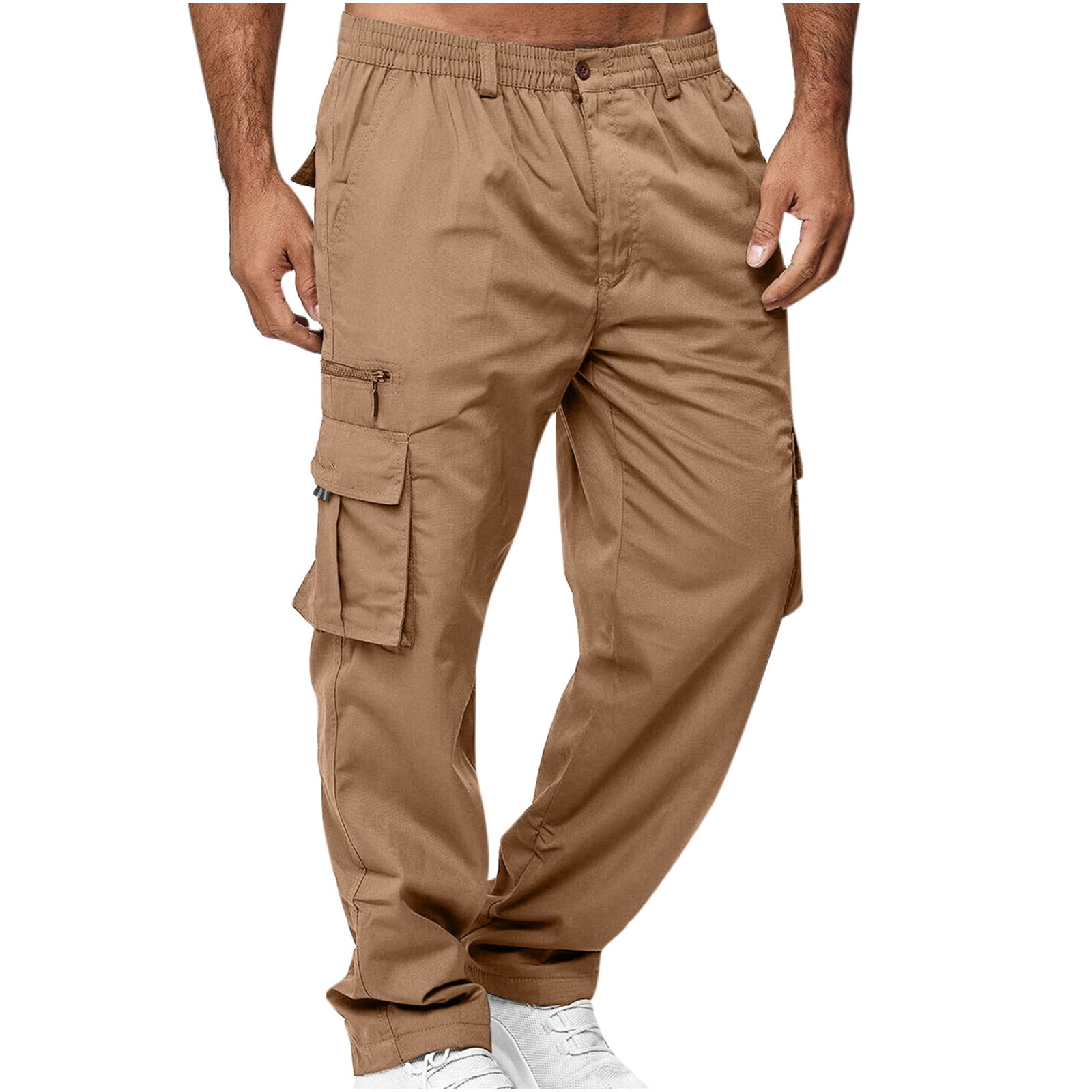 Lolmot Cargo Pants for Men Relaxed Fit Causal Slim Beach Work Streetwear  Khaki Baggy Pants with Zipper Pockets