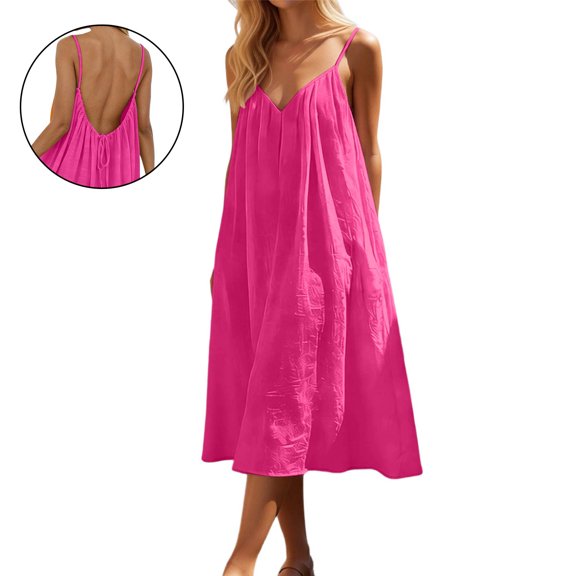 Backless Dresses for Women V Neck Loose Dress with Adjustable Straps Sleeveless Women's Lounge Dresses