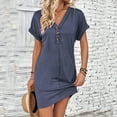 thumbnail image 2 of cfhntfmh Casual Dress for Women Short Sleeve V Neck Half Buttons Lounge Mini Dress Summer Baggy Shirts Dress, 2 of 4