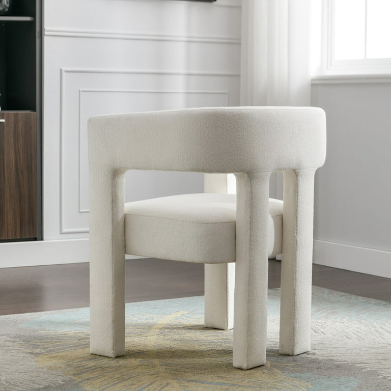 Modern Sherpa Barrel Dining Chair - White Upholstered Accent Armchair, No Assembly-462413