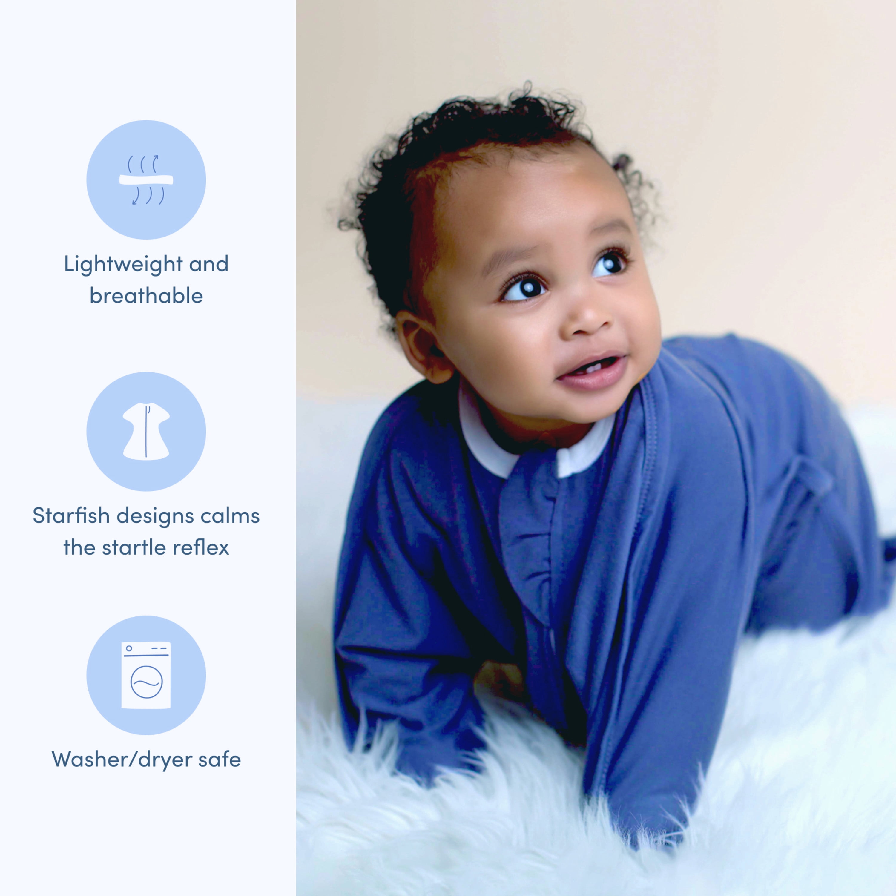 SleepingBaby Zipadee-Zip Transition Swaddle for Self-Soothing & Better Sleep, Navy, Large (12-24 Months)