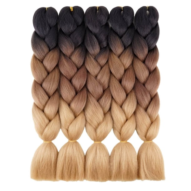 Aidusa Ombre marrón trenzado pelo 5 piezas sintético marrón ombre trenzado pelo 24 pulgadas 3 tonos rubio trenzado pelo crochet trenzado extensiones de cabello 3.53 oz (#53 negro a marrón a rubio)
