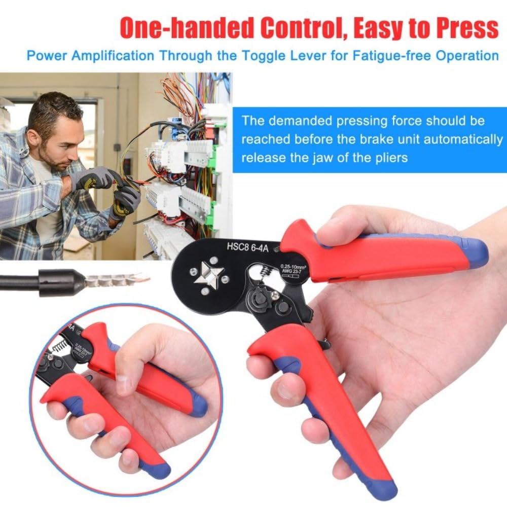 Crimper Plier HSC8 6-4A Ferrule Crimping Tool Kit With 1200pcs Ferrules Connectors Adjustable Ratchet And Lever Crimping Pliers Tool For Wire Sleeves