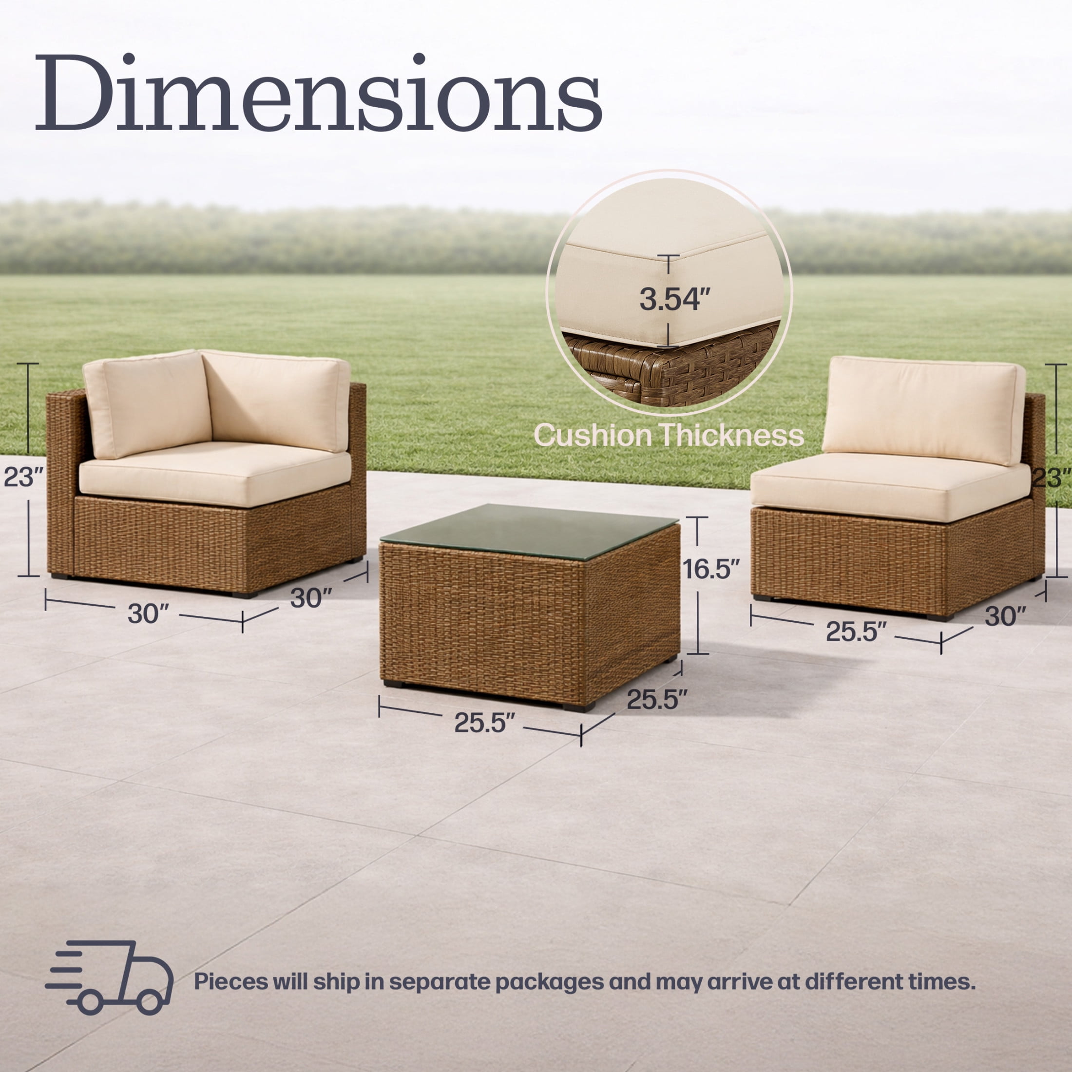 Alaterre Furniture Montara 7Pc Patio Furniture Set with Outdoor Couch and Table, Tan/Cream