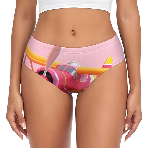 Balery Colorful Cartoon Biplane Ropa Interior de Algodón para Mujer con Dibujo – Braguitas Cómodas y Elásticas, Estilo Clásico-Medium