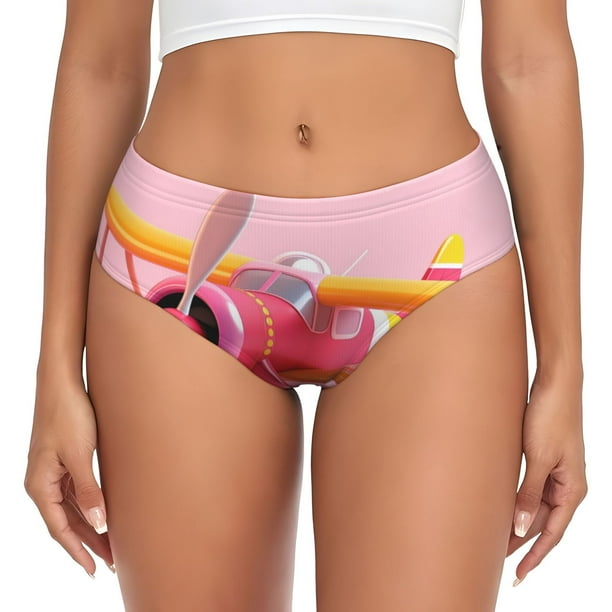 Balery Colorful Cartoon Biplane Ropa Interior de Algodón para Mujer con Dibujo – Braguitas Cómodas y Elásticas, Estilo Clásico-Medium