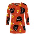 thumbnail image 3 of Hauts pour Femmes Chic Décontracté 2023 Impression d'Halloween Chandail à Enfiler Col Rond Manches 3/4 T-Shirt Hauts Costumes d'Halloween pour Femmes en Liquidation, 3 of 5