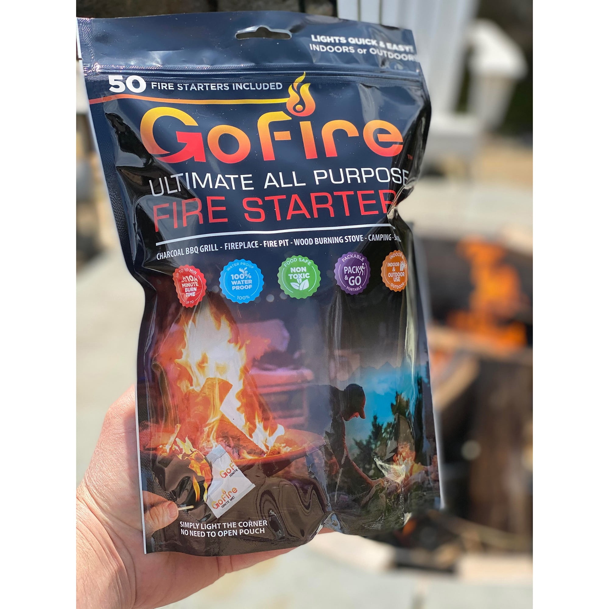 GoFire: Ultimate All Purpose Fire Starters - 50 Pack - Non-Toxic, Weather-Proof Indoor & Outdoor Use, Earth-Friendly, For Campfires, Fireplaces & More
