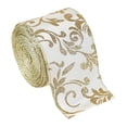 thumbnail image 2 of Christmas Wired Ribbon for Tree, Wreath and Gift Wrapping, White Linen-Style Ribbon with Gold Metallic Accents, 2 of 5