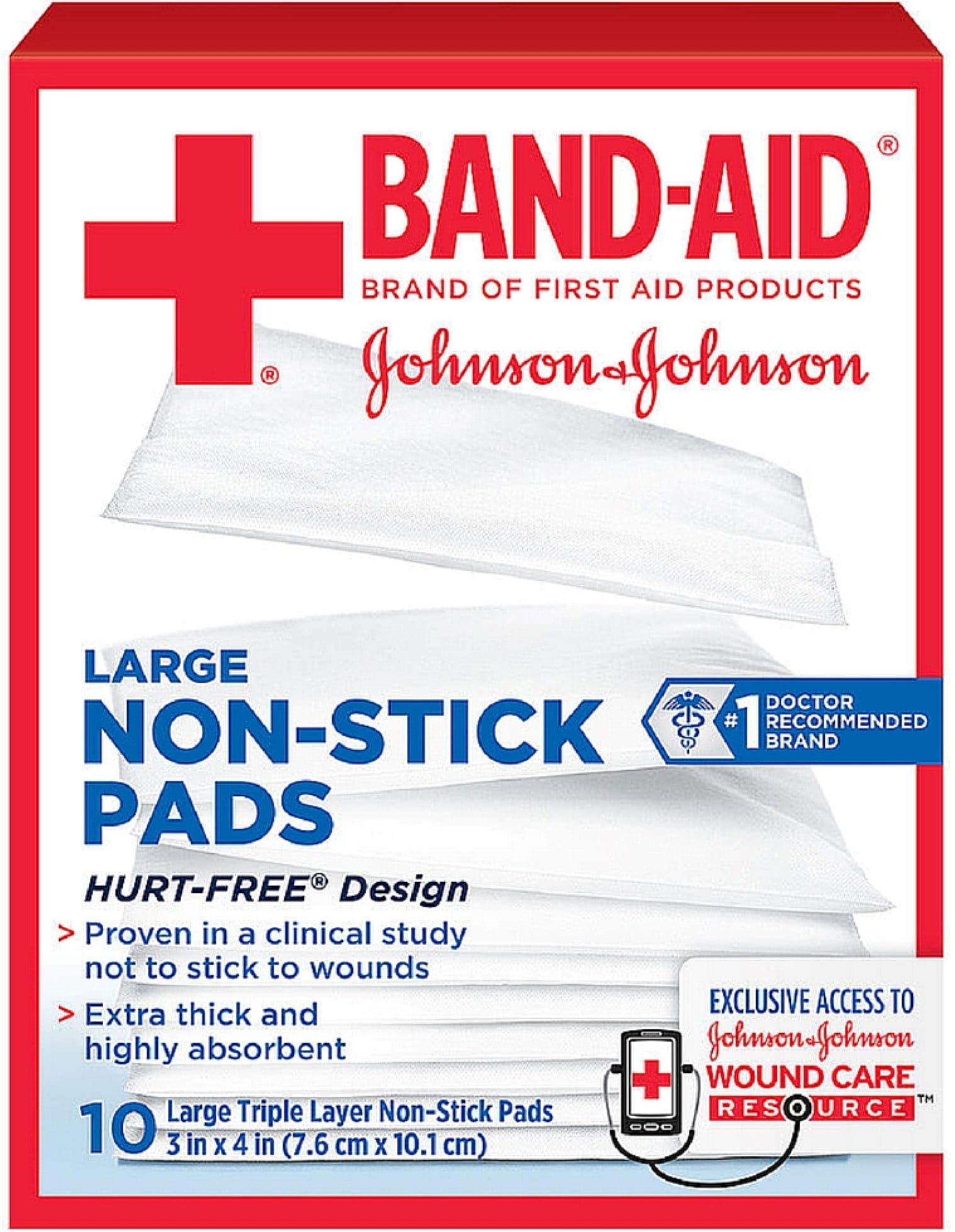 BANDAID First Aid NonStick Pads, Large, 3 in x 4 in, 10 ea (Pack of 4
