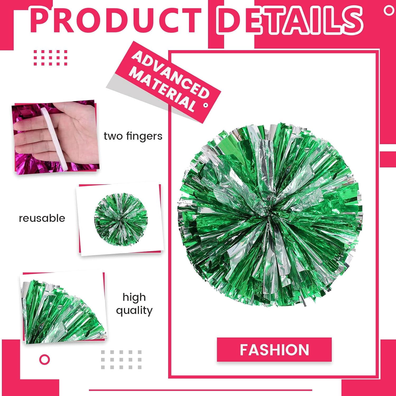Cheer pom pom, 8 PCS Cheerleading Pom Poms, Premium Metallic Pom Poms Set Cheering Hand Flowers Handle Dance Pom Poms Cheering Squad Pompoms for Football Basketball Cheers