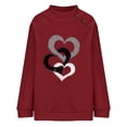 thumbnail image 4 of Cute Tops for Women Long Sleeve Mock Crew Neck Button Trim Tunic Tee Casual Loose Heart Graphic Print Pullover Shirts(Wine,L), 4 of 5