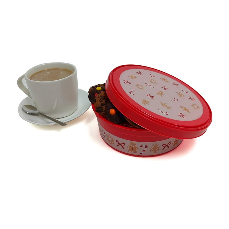 Holiday Time 2 Pack Red Round Treat Container Gingerbread 7x2.6