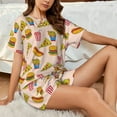 thumbnail image 6 of Bingfone Hamburger Pizza Coke Print Pajamas Sets for Women Soft Short-Sleeved Pjs with Lounge Shorts Two Piece Sleepwear, 6 of 8