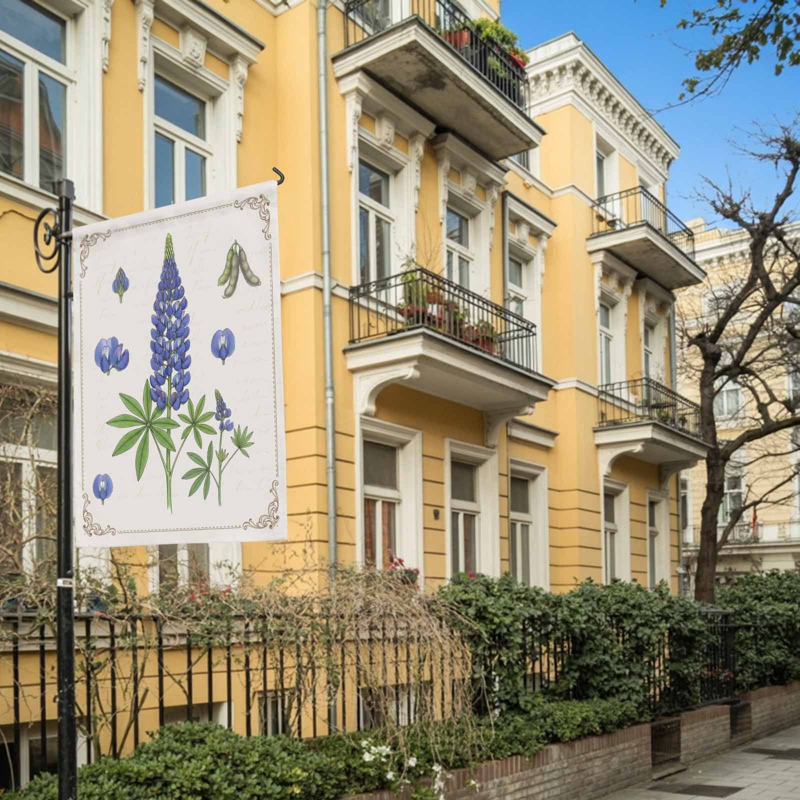 Blue Lupins House Flag 28 x 40 Inches, Country Pastoral Watercolor Flowers Green Leaf Weather Proof Outdoor Patio Flags Double Sided Small House Decoration for Yard Lawn Outside Home