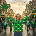 thumbnail image 4 of LEKWK St Patricks Day Shirt White Striped Shamrock Round Neck 3/4 Sleeve Casual Tops Clover Graphic Splice Festival Tee, 4 of 6