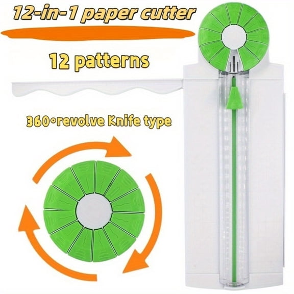 12-in-1 Paper Trimmer, 360° Rotary Head Manual Cutter, Multi-style Cutting Tool for Straight, Wavy, Scoring & Perforated Cuts, Fits Letter A4 A3 Size