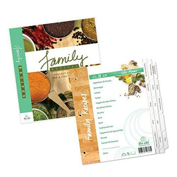 Family Recipe Organizer Kit - STANDARD LENGTH Index Tabs and Cover for a Three-Ring Binder (Binder NOT included)