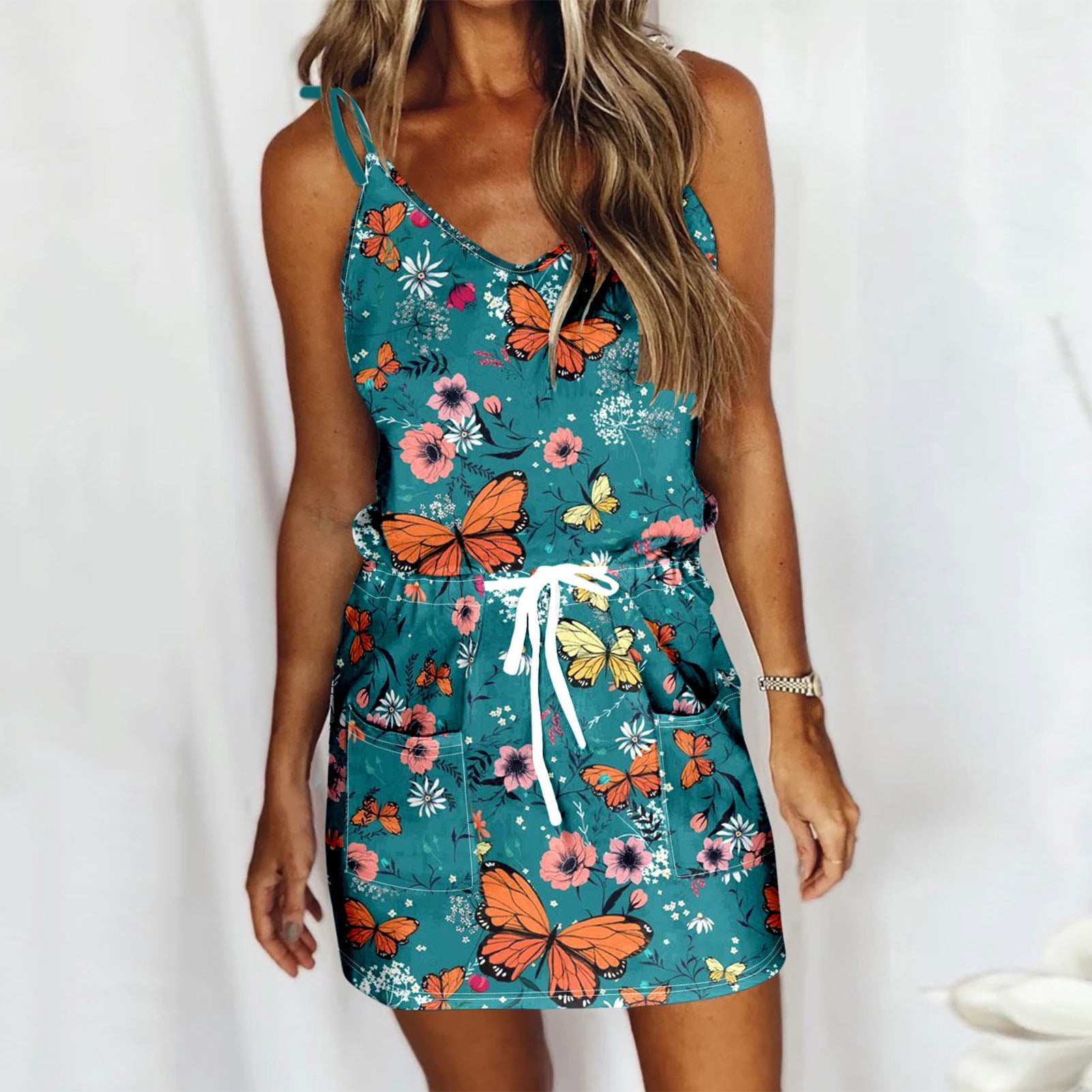 Romose Women's Floral Boho Summer Dress – V-Neck 3/4 Sleeve Loose Mini Dress For Beach & Vacation