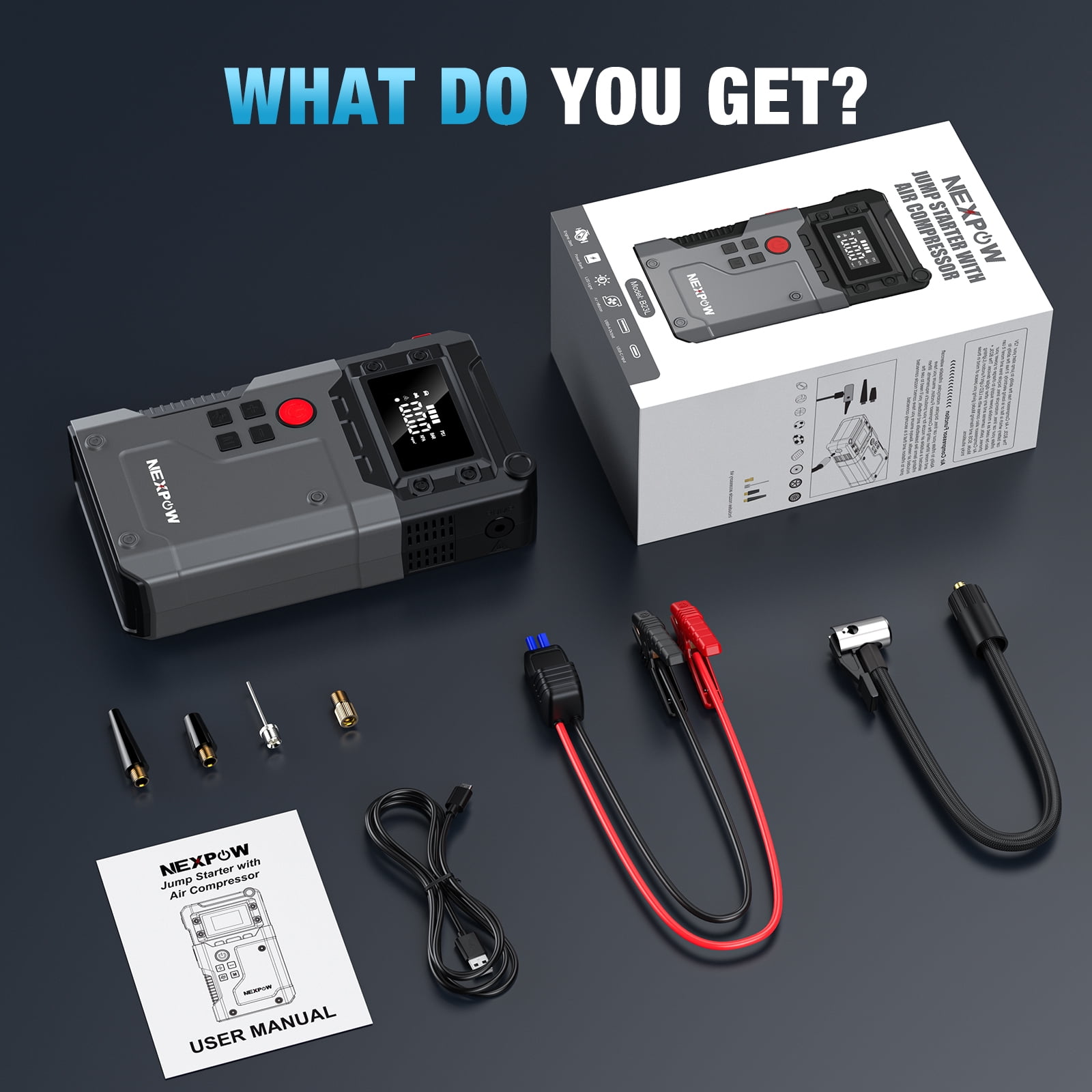 NEXPOW 3500A Car Jump Starter with Air Compressor, 12V Portable Battery Booster (9.0 Gas/8.0L Diesel) with Emengency LED Light, 150PSI Air Pump for Cars