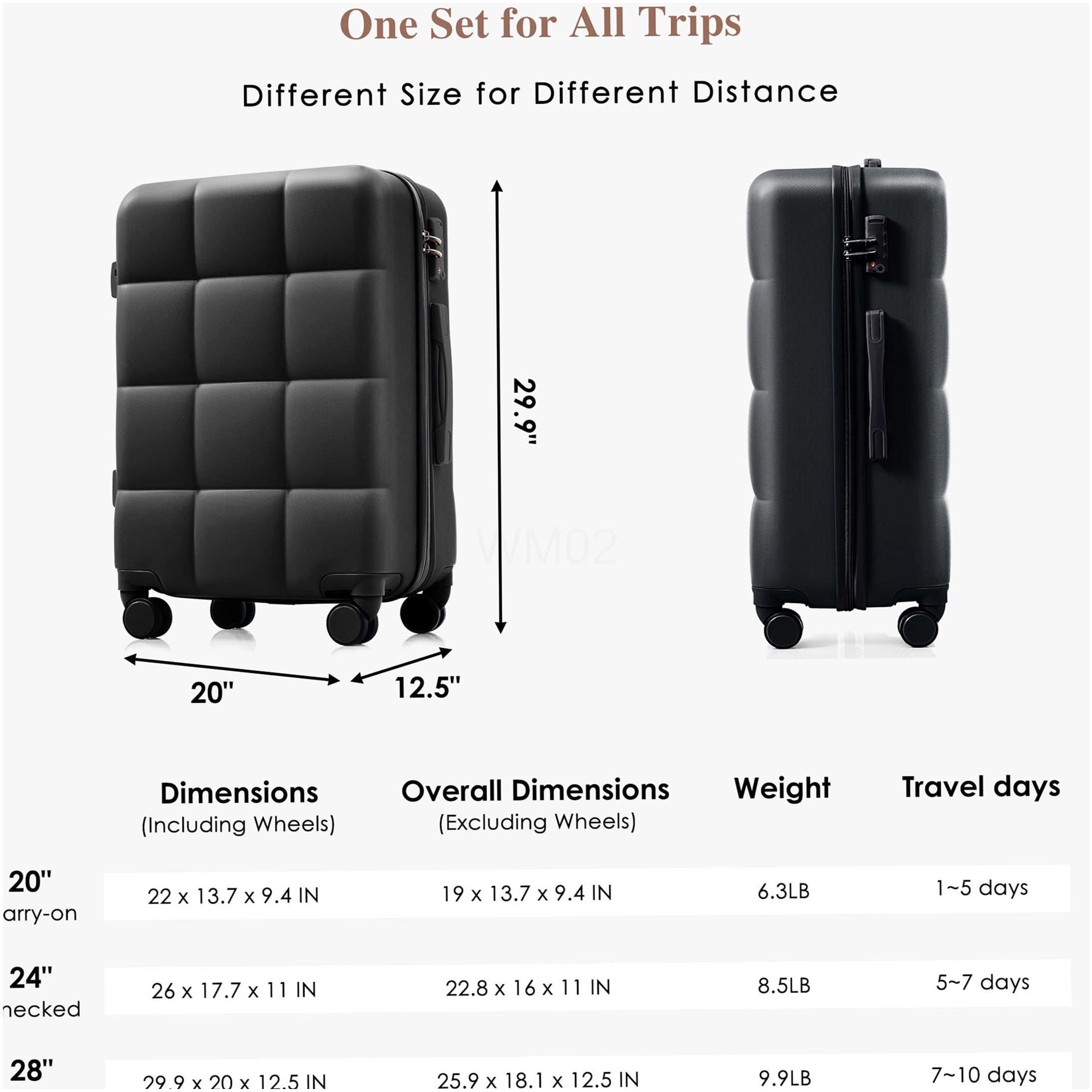 Black 3-Piece ABS Hard Shell Luggage Set with Cup Holder, 360° Spinner Wheels, Airline Approved Carry-On Suitcase