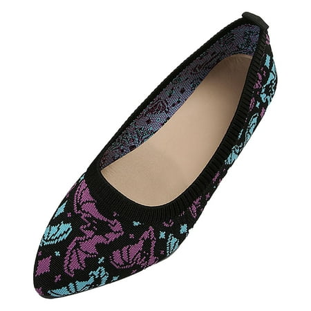 QYZEU White Casual Sneakers for Women Women Comfortable Shoes Casual Fashionable Print Large Pointed Toe Mesh Flat Shoes New Women Slip On Low Heels Casual Shoes Purple 37