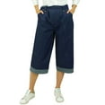 thumbnail image 2 of Bimba Women's Loose Casual Denim Culotte Capri Pants With Back Elastic Waist Navy Blue - XX-Large, 2 of 7