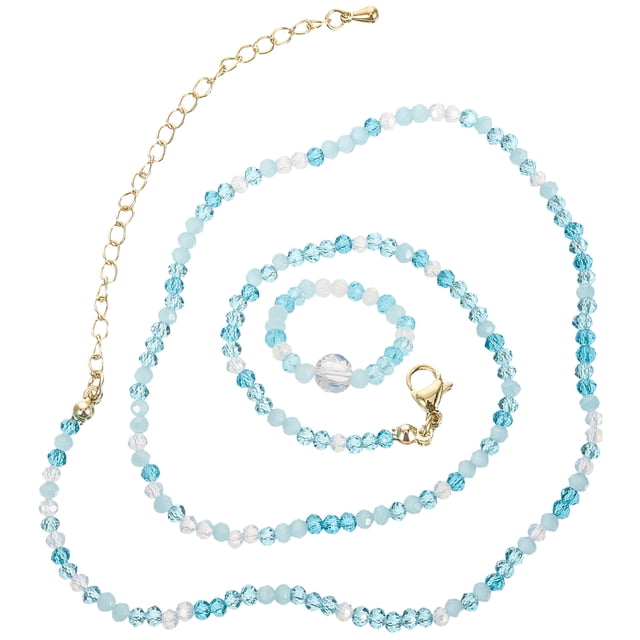 1 Set Crystal Beaded Necklace Rings Trendy Clavicle Chain Finger Ring Jewelry for Women