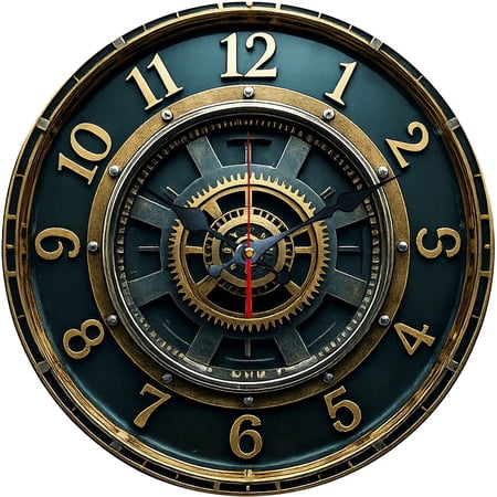 Hoease 10 Inch Silent Wall Clock, Steampunk Gear Mechanical Decorative Wall Clock, Battery Operated Non-Ticking Round Clock for Living Room Bedroom Industrial Home Decor