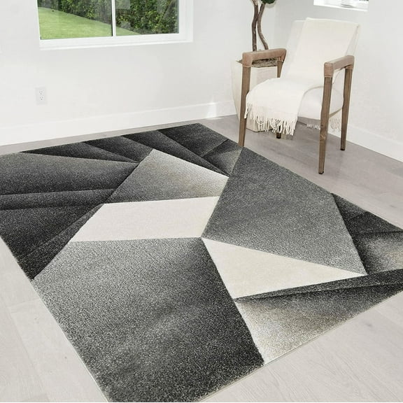 HR Triangle Boxes Thick Soft Plush 3D Textured Ruh 5' x 7' Area Rugs, Silver and Multicolor