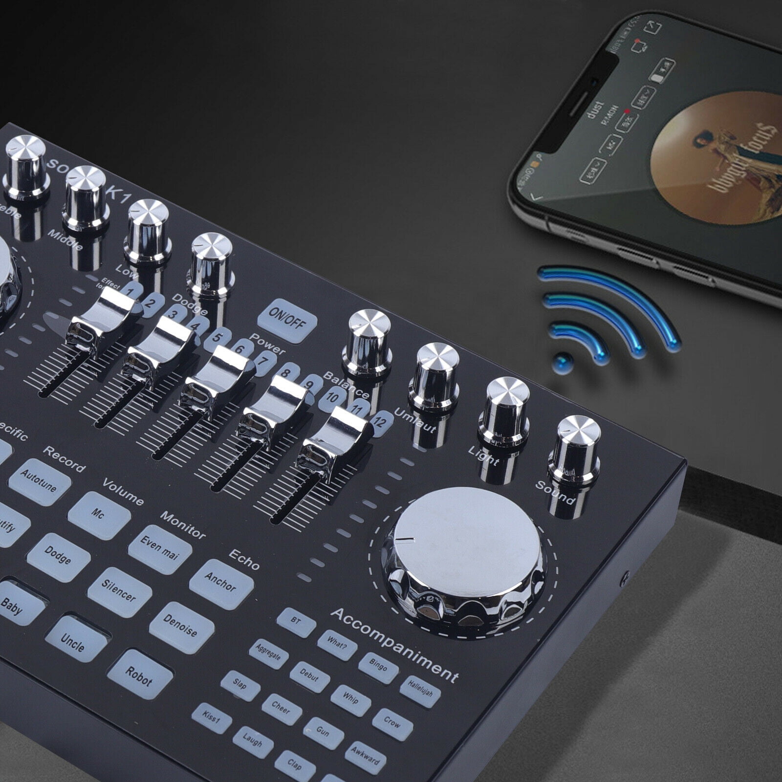 Fichiouy Audio Mixer Bluetooth USB DJ Sound Mixing Console Amplifier Live Sound Card K1