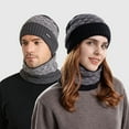 thumbnail image 4 of Naierhg Beanie 2 Pcs/Set Winter Cap Scarf Set Elastic Knitting Contrast Color Soft Thick Cold-proof Windproof Unisex Autumn Hat Scarf Set for Daily WearNavy Blue, 4 of 7