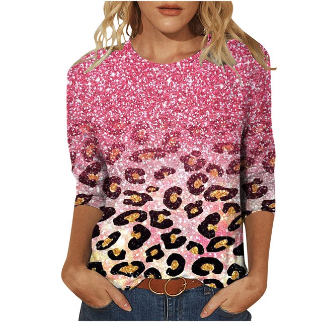 HKEJIAOI Blouse d'Été à Col Rond Imprimé Floral à Manches 3/4 pour Femmes
