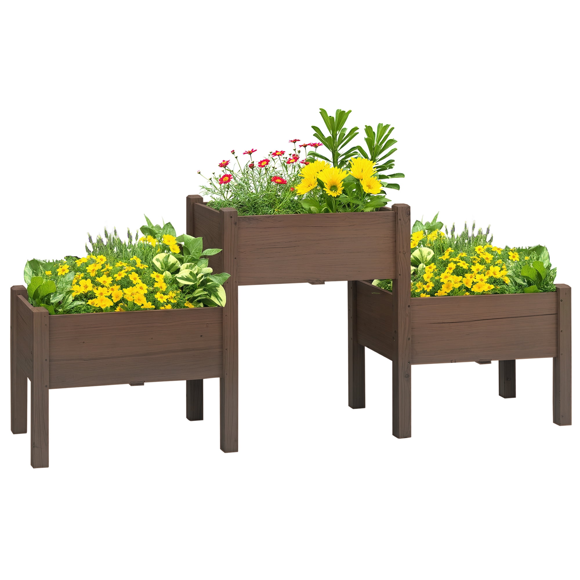 Outsunny 73" x 18" x 32" Raised Garden Bed w/ Three Elevated Planter Box, Freestanding Wooden Plant Stand for Vegetables, Herb, Flowers, Coffee