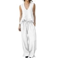 thumbnail image 2 of Cagogo Women's 2 Piece Outfits Sleeveless Tank Top Wide Leg Pants Set Casual Boho Beach Summer Loose V Neck Tops Flowy Pants Lounge Travel Matching Tracksuits, White M, 2 of 9