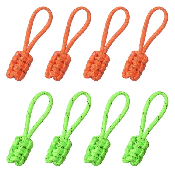 Uxcell Paracord Zipper Pulls, Reflective Polyester Zipper Pulls Woven Rope, 85 mm Length Fit for Backpacks Clothing Luggage Accessories - Cylinder (8 Pack, Orange&Shiny Green)