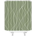 thumbnail image 3 of Sage Green Striped Shower Curtain Line Wavy Simple Modern Fashion Fabric Bathroom Decor Set with Hooks(72" Wx84 H), 3 of 3