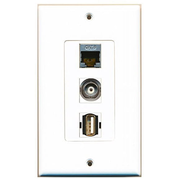 RiteAV - 1 Port USB A-A and 1 Port Shielded Cat6 Ethernet and 1 Port BNC Decorative Wall Plate Decorative