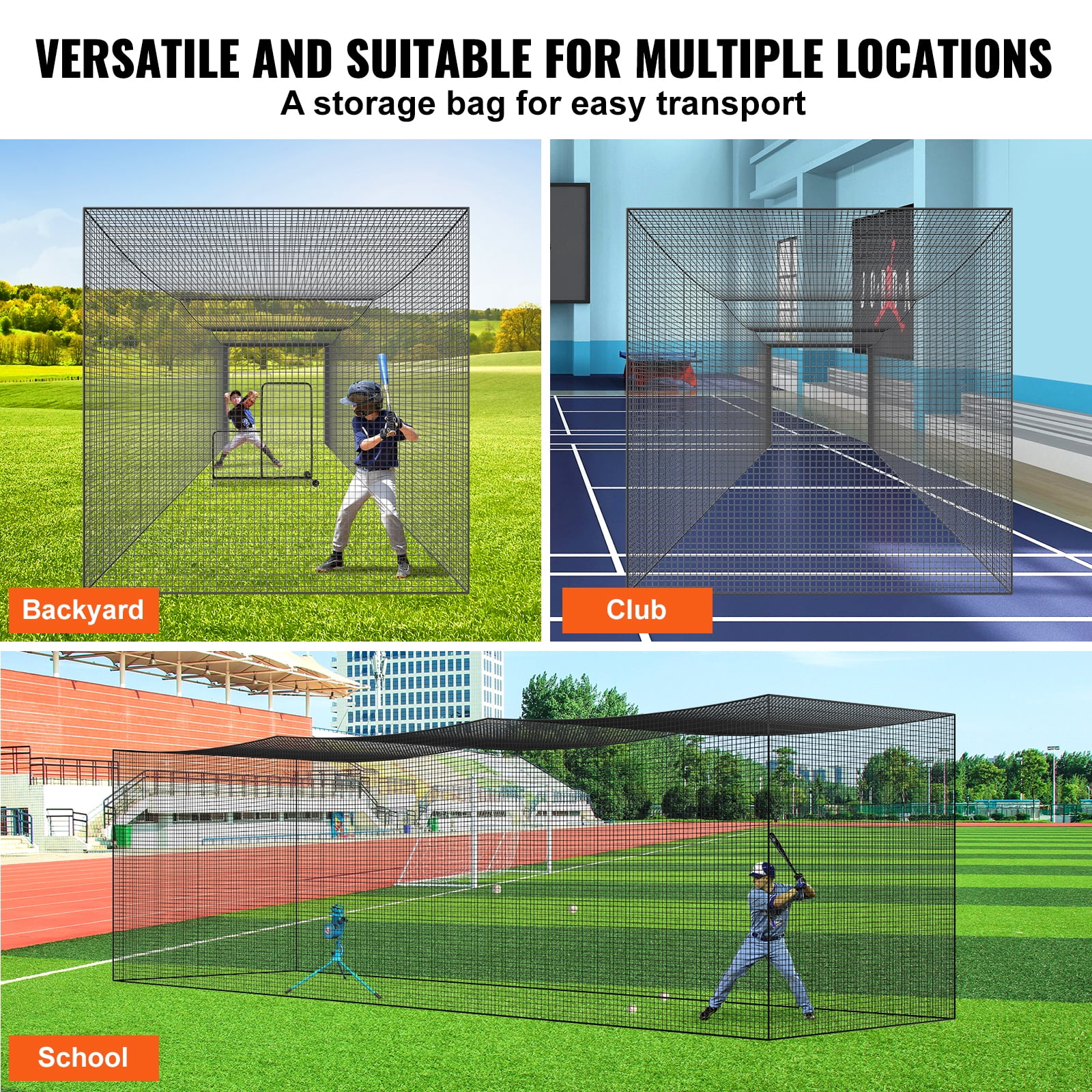 KFFKFF Batting Cage, 35x10x10FT Softball and Baseball Batting Cage Net (MESH ONLY), Baseball or Softball Batting and Pitching Practice Mesh with Entryway & Transport Sack, Robust Encased PE Mesh