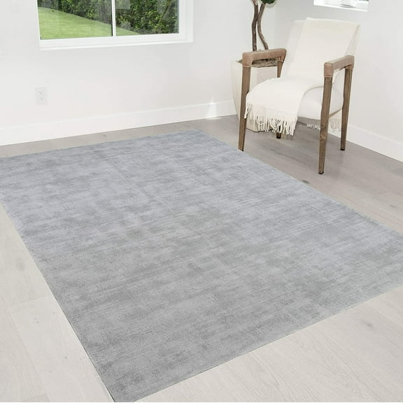 HR Silver Color Rugs Tencel Ultra-Soft Hand Knotted in India 6x9 Rugs for Livingroom