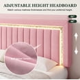 thumbnail image 6 of Amolife Queen Bed Frame, Platform Bed with Crystal LED Light Velvet Vertical Channel Upholstered Headboard, Pink, 6 of 9
