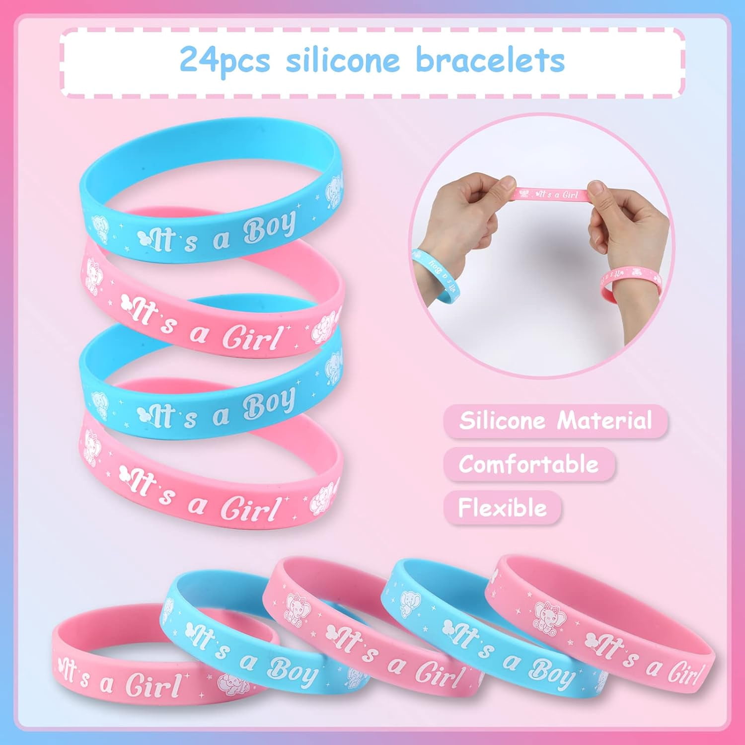 Elephant Gender Reveal Party Favors, Daddy to Be Mom to Be Tinplate Badge Pin, Gender Reveal Button Silicone Wristbands for Baby Shower Team Boy Team Girl Gender Reveal Party Favors Supplies